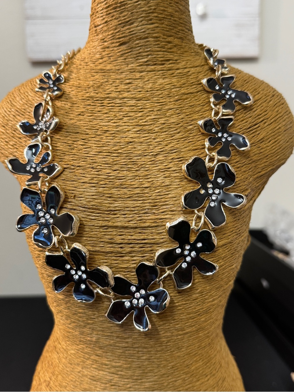 Vera Bradley Black Floral Necklace with Gold Accents